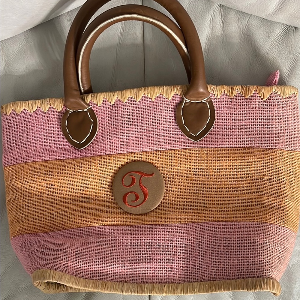 Morgan & Co. Pink and Orange Tote Bag with Woven Texture
